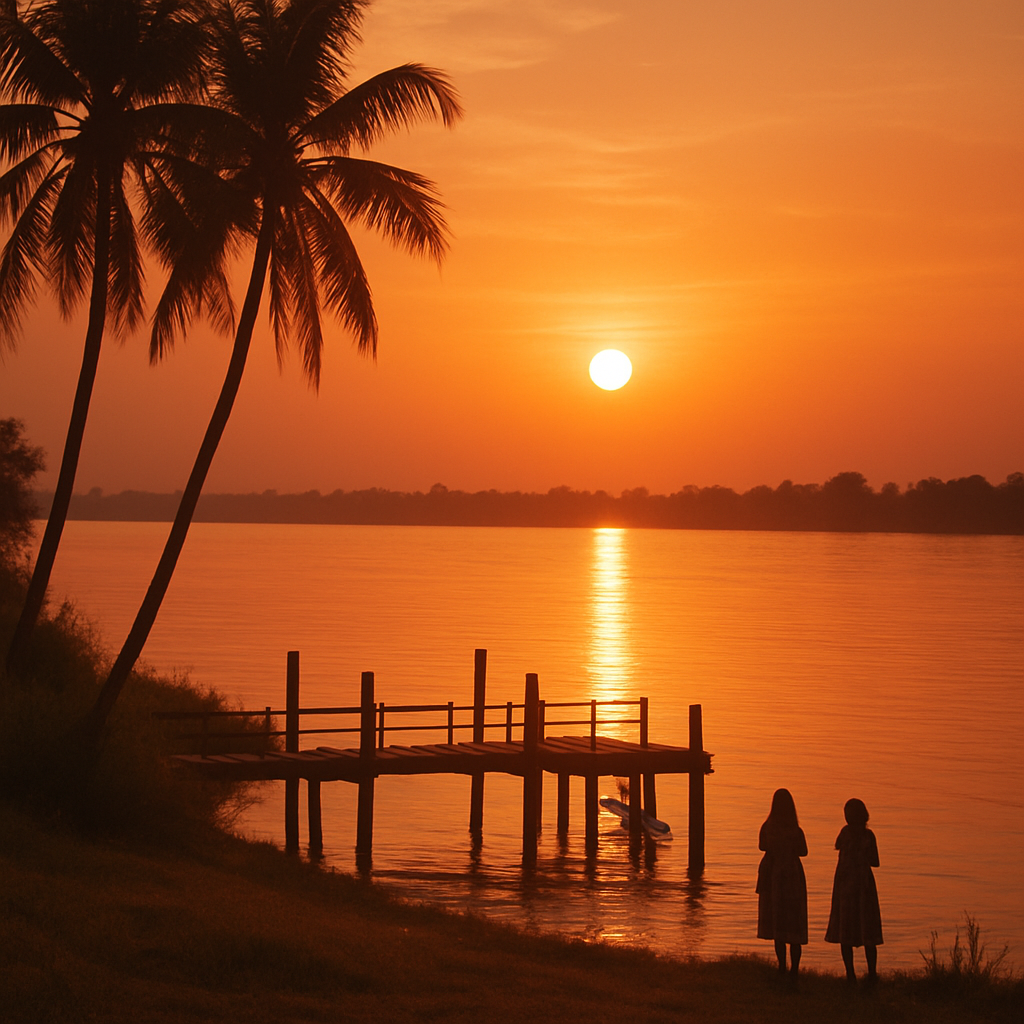 Golden sunset over the Mekong River in Nong Khai
